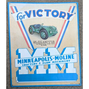 Minneapolis-Moline MM Tractors For Victory Jeep Vintage Tin Sign